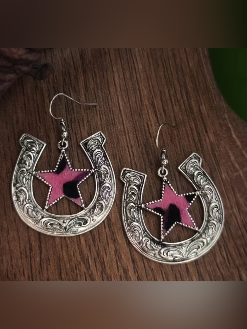 Western Earrings Pink Star Horseshoe Dangle Earrings - Women Jewelry